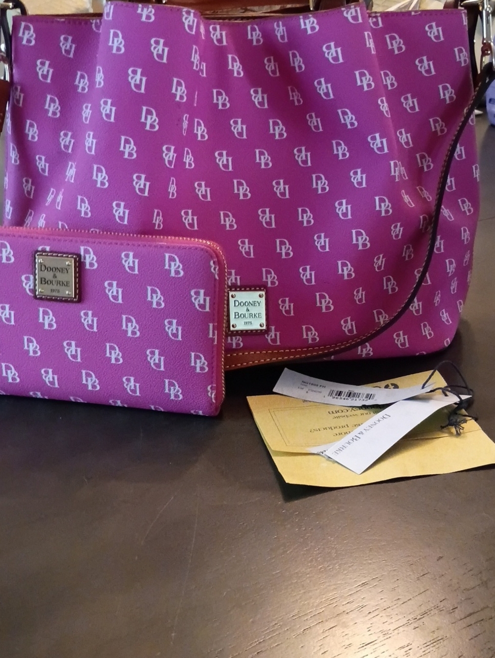 Dooney & Bourke Fuscia Logo Brenna Gretta Shoulder Bag with Matching Wallet-